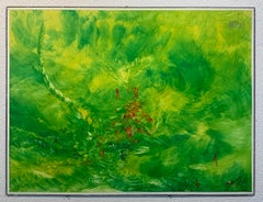 Vintage Bright Sunny Day, Reginald Pollack Abstract Expressionist Oil on Masonite Green