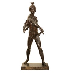 Alta statua in bronzo di un guerriero romano, in stile realismo accademico francese antico del XIX secolo