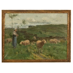19thC Oil on Canvas French Pastoral Realism Barbizon School Landscape Painting