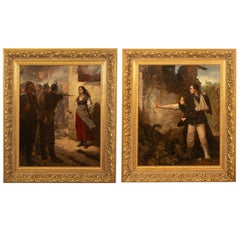 Pair French Franco-Prussian Historical Military War Propaganda Oil Paintings