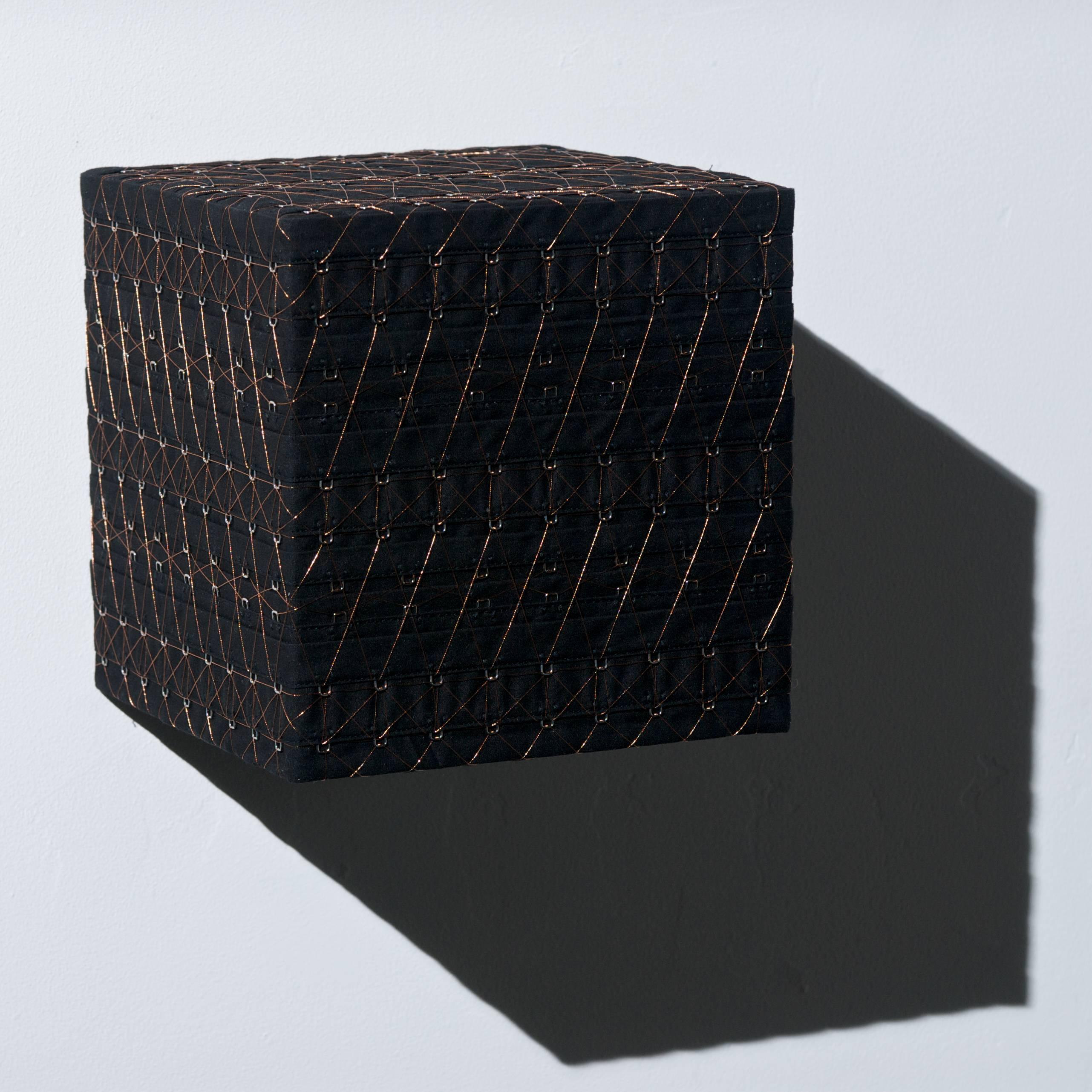 Denise Yaghmourian Abstract Sculpture - Black Cube w/ Copper #2