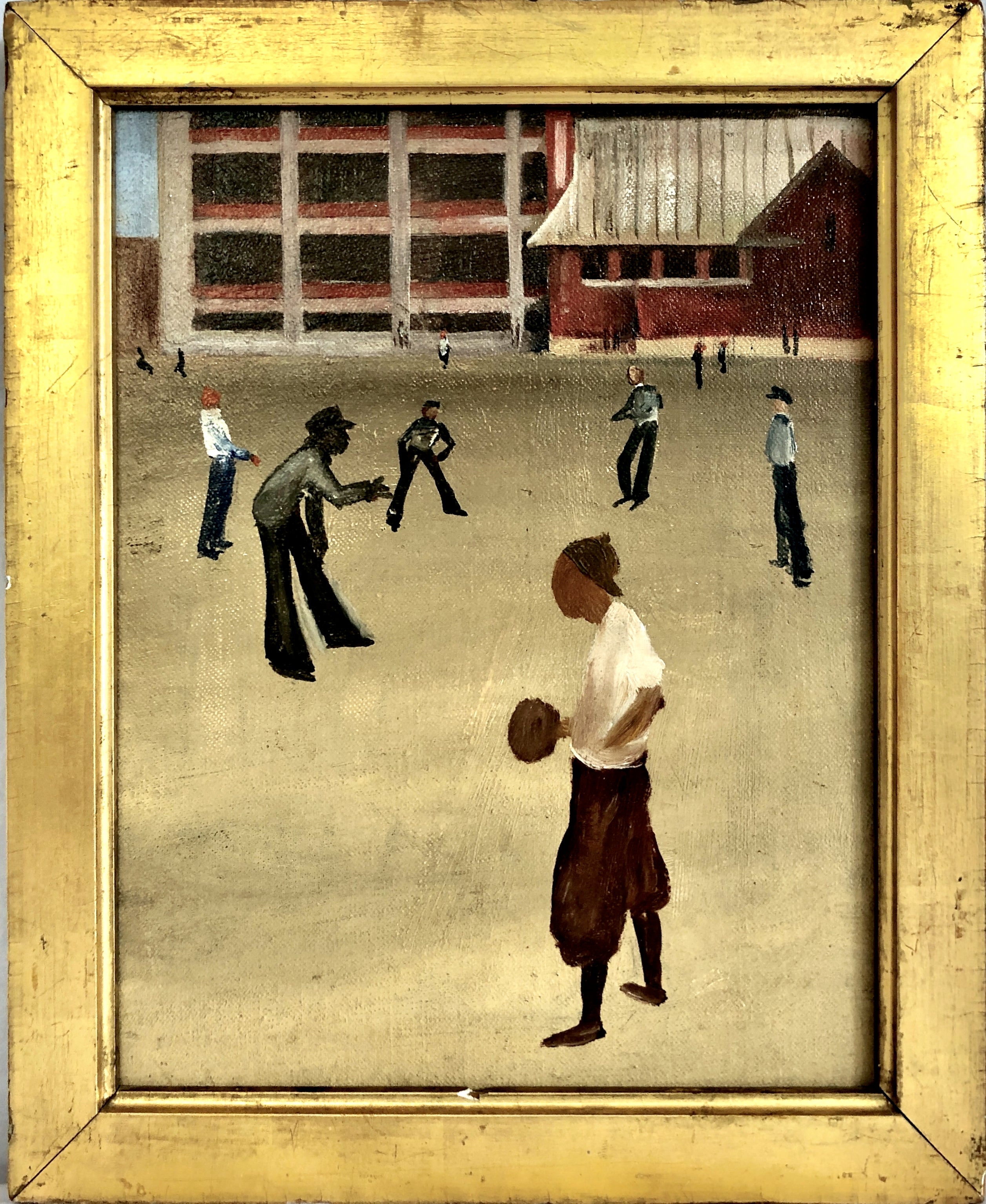 Oil on Board Painting of a Casual Ball Game, attributed to Allan Rohan Crite