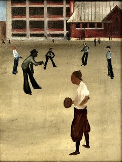 Oil on Board Painting of a Casual Ball Game, attributed to Allan Rohan Crite