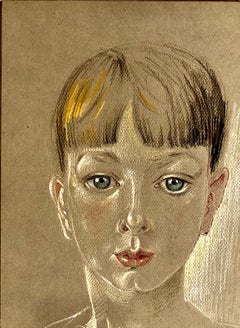 A Young Girl’s Portrait in Pastels, Chalk and Charcoal on Paper, Signed
