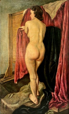 A Classic Female Nude Standing in the Artist’s Studio, Signed