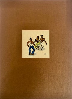Set di due stampe originali su legno raffiguranti la vita tahitiana degli anni ’40, firmate