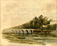 Early 19th-Century Irish Landscape of Leixlip Bridge over the River Liffey