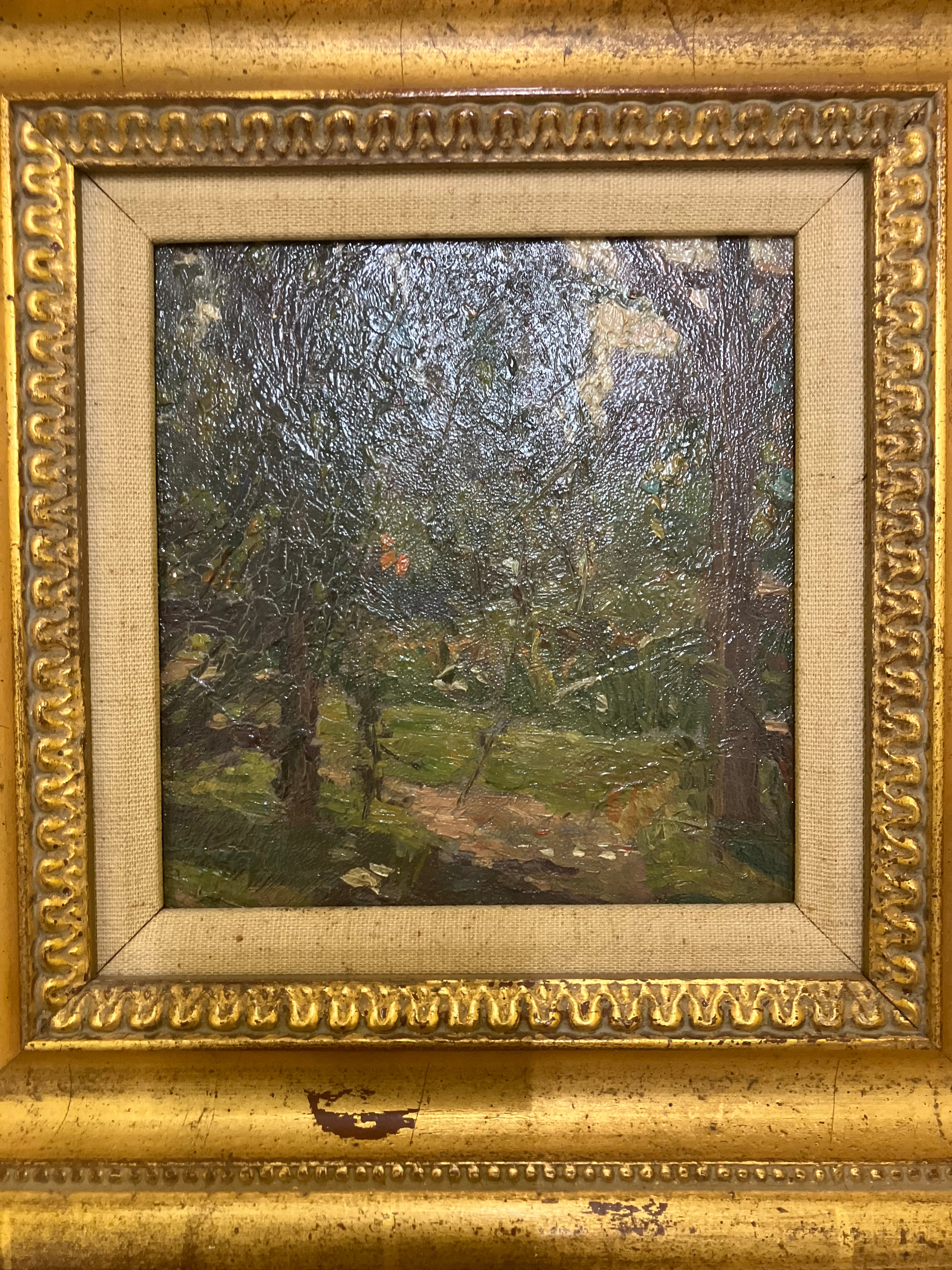 Charles Allen Winter: 1869-1942. Very well listed American artist with Auction results over $114,000. He mostly painted in the Gloucester Massachusetts and St. Louis Missouri area. This little landscape jam is an oil on board measuring 6 inches wide