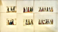 Set of Six Original Watercolor and Ink Depictions of Historic European Fashions