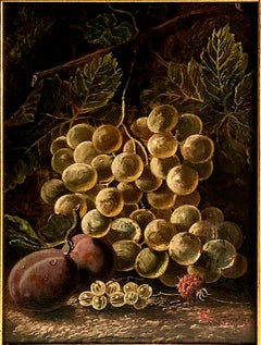 Late Victorian Still-life Painting of Grapes and Plums