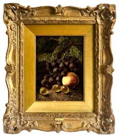 Late Victorian Still-Life Painting of Grapes and a Peach