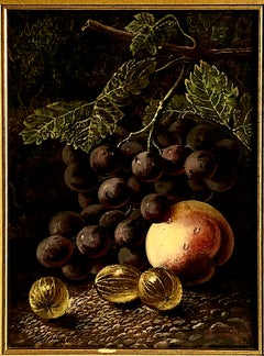 Late Victorian Still-Life Painting of Grapes and a Peach