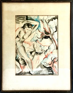 Signiertes Aquarell aus der Mitte des Jahrhunderts im postimpressionistischen Stil