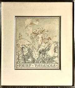 Antique Art Nouveau Fairy and Flower Framed Original Watercolor