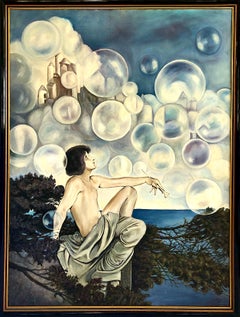 Eine signierte großformatige Hommage an Maxfield Parrishs „Air Castles“ von H. Nady