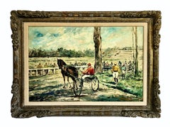 Signiertes Gemälde eines italienischen Postimpressionisten zum Thema Trabrennen von A. Chierichetti