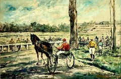 Signiertes Gemälde eines italienischen Postimpressionisten zum Thema Trabrennen von A. Chierichetti
