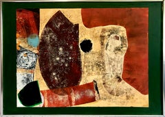 Pintura abstracta en técnica mixta de finales del siglo XX titulada «Aegean», de S. Martin