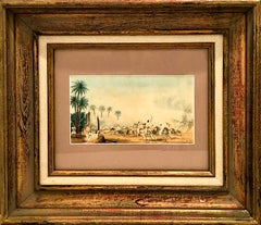 Aquarelle orientaliste du XIXe siècle représentant une scène de bataille : « Une sortie — par la cavalerie à Tripoli »