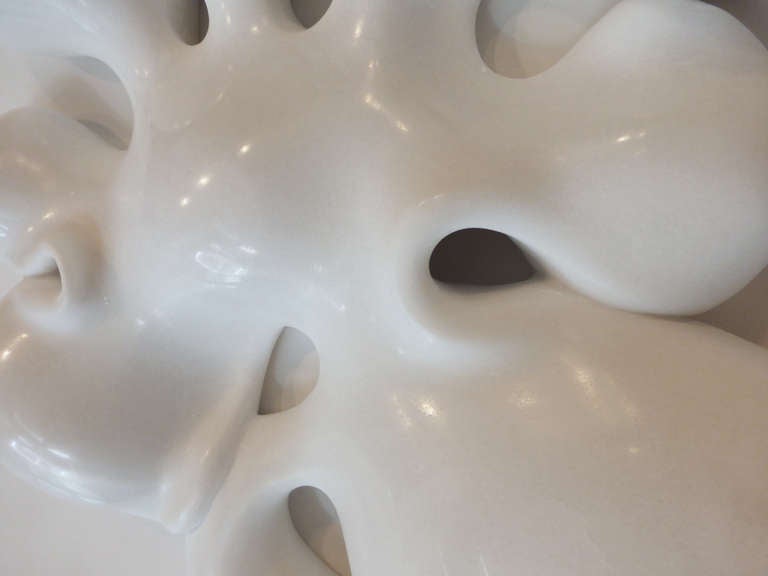 Since 1997, the artists Venske & Spänle have collaborated to sketch and cut their curious, biomorphic forms from stone (specifically pure white Lasa marble),  meticulously trimming and polishing each into its final state. Taking visual and