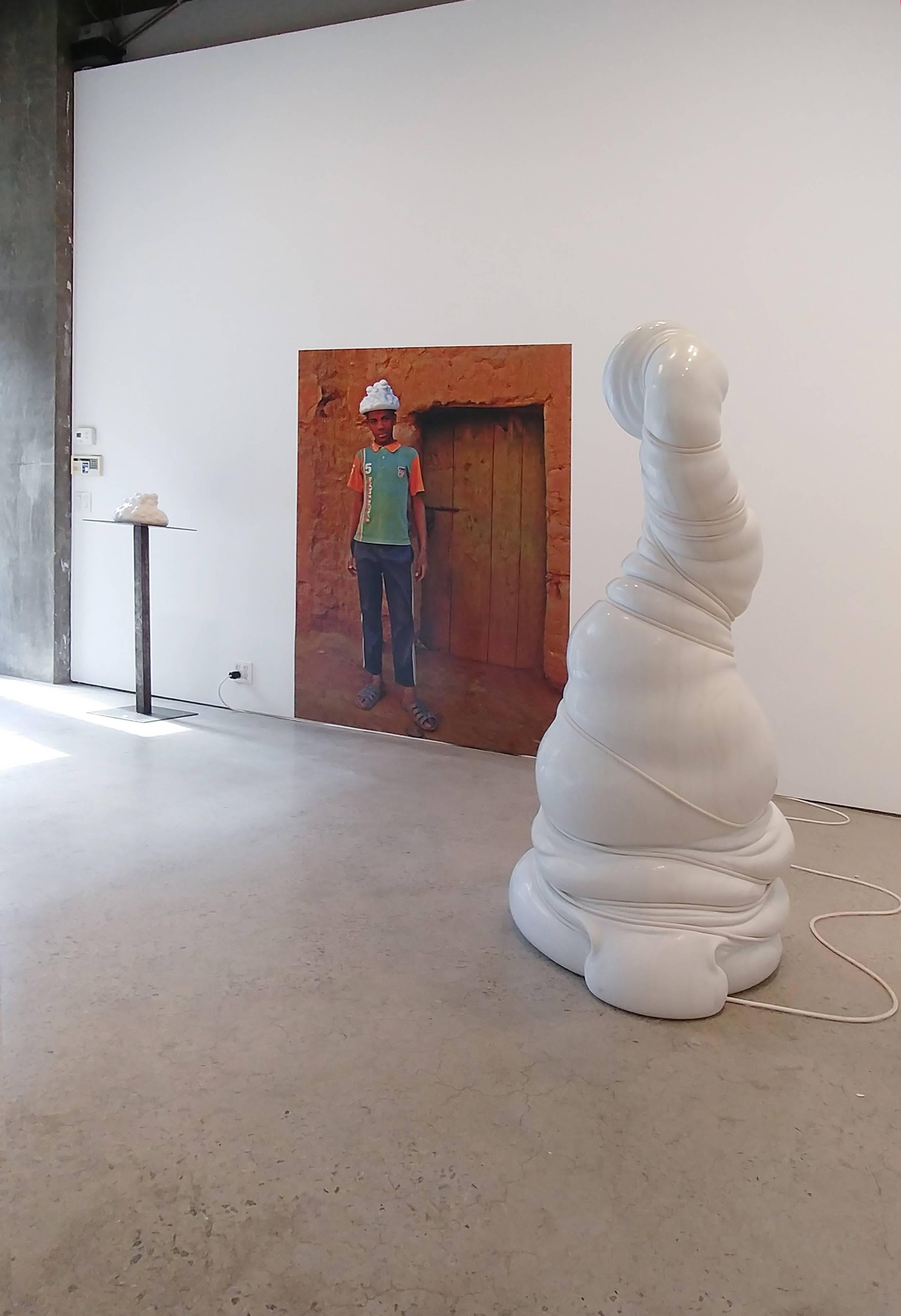 L�’Osservatore/ The Observer is white due to the Lasa marble. Encased is a security camera which operates as the object's "eye".

This piece is part of Venske & Spänle's newest series included in their fifth solo-exhibition titled