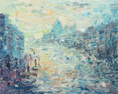 Contemporary Venice Landscape Painting, Textured Post-Impressionist Style, 2022