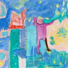 Twinkle Star, Colorful Abstract Painting with Figure, Mixed Media, Original