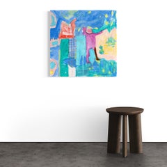 Twinkle Star, Colorful Abstract Painting with Figure, Mixed Media, Original