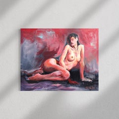 « La jeune fille dans les vagues », peinture figurative contemporaine, œuvre originale signée, 24 x 30