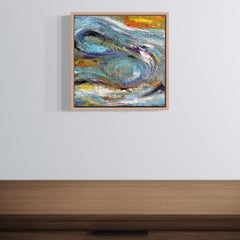« Currents », petite peinture abstraite originale représentant un paysage, réalisée en plein air, techniques mixtes
