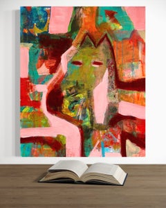 Big Dog, Colorful Contemporary Mixed Media Painting, Abstract Animal Painting