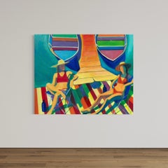 Colorful Large Figurative Painting, Acrylic Paint on Canvas, Signed Original