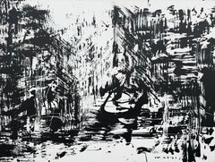 Venice Expression, Black and White Abstract Cityscape Acrylic Painting, Masri
