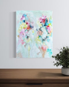 Petals III, Sveta Hessler, piccolo quadro astratto colorato, tecnica mista dai colori vivaci