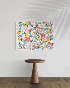 « Jardin de l'amour », peinture à l'huile abstraite florale colorée, technique de l'empâtement, texturée, lumineuse