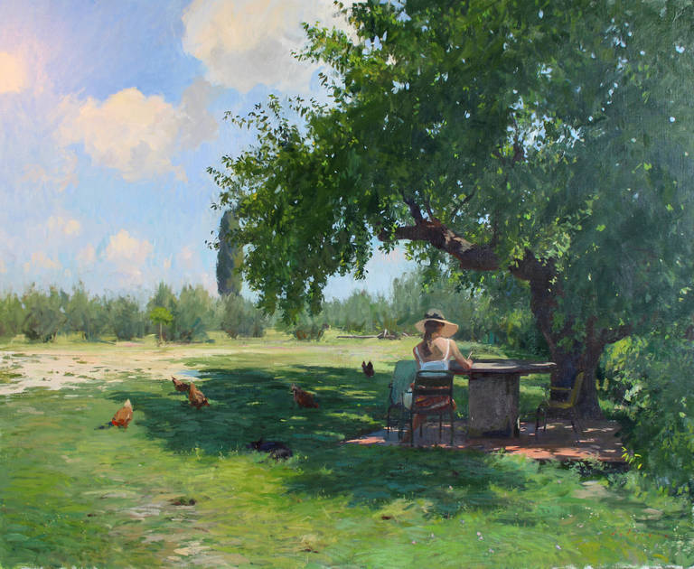 Marc Dalessio Landscape Painting - Reading under a Mulberry tree in a Tuscan garden