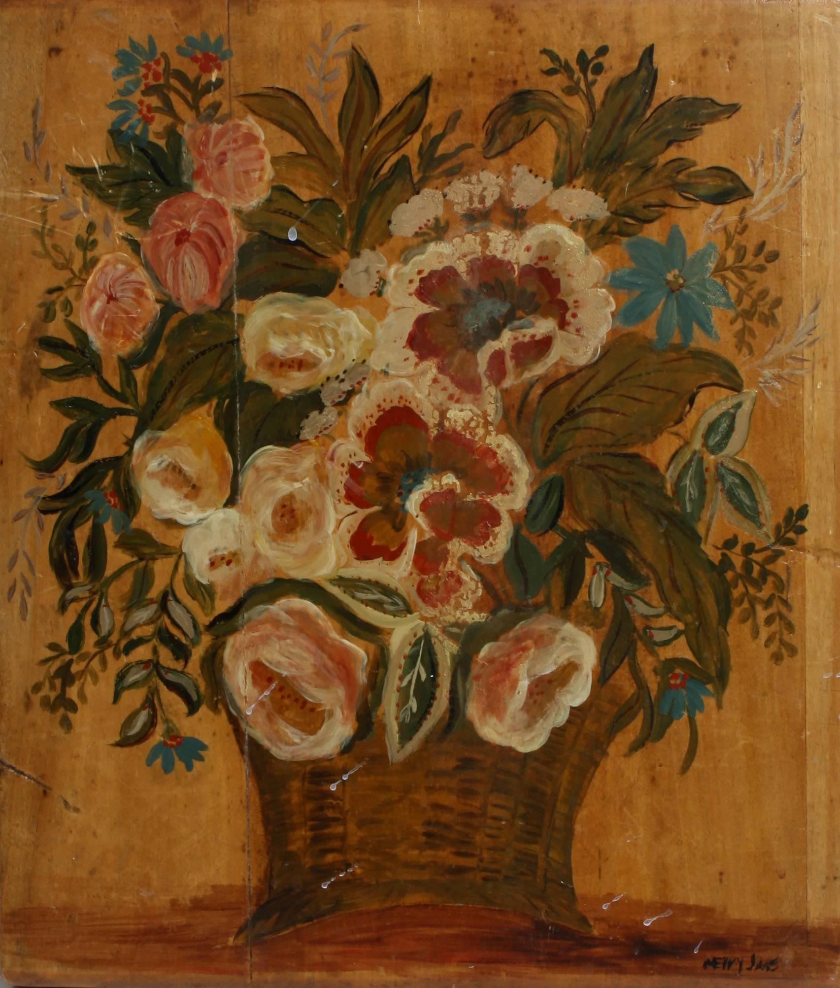 Unknown Still-Life Painting - Basket of Flowers
