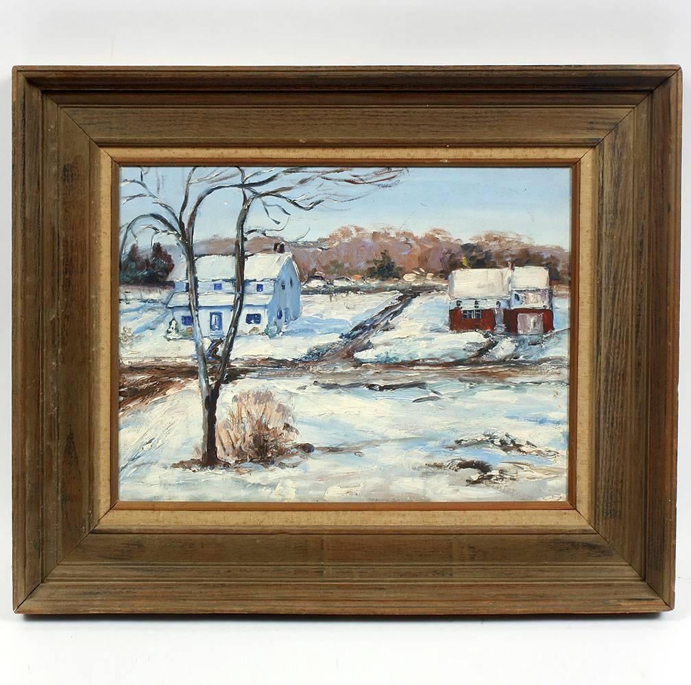 Landscape Painting di Unknown - Paesaggio di neve modernista americano