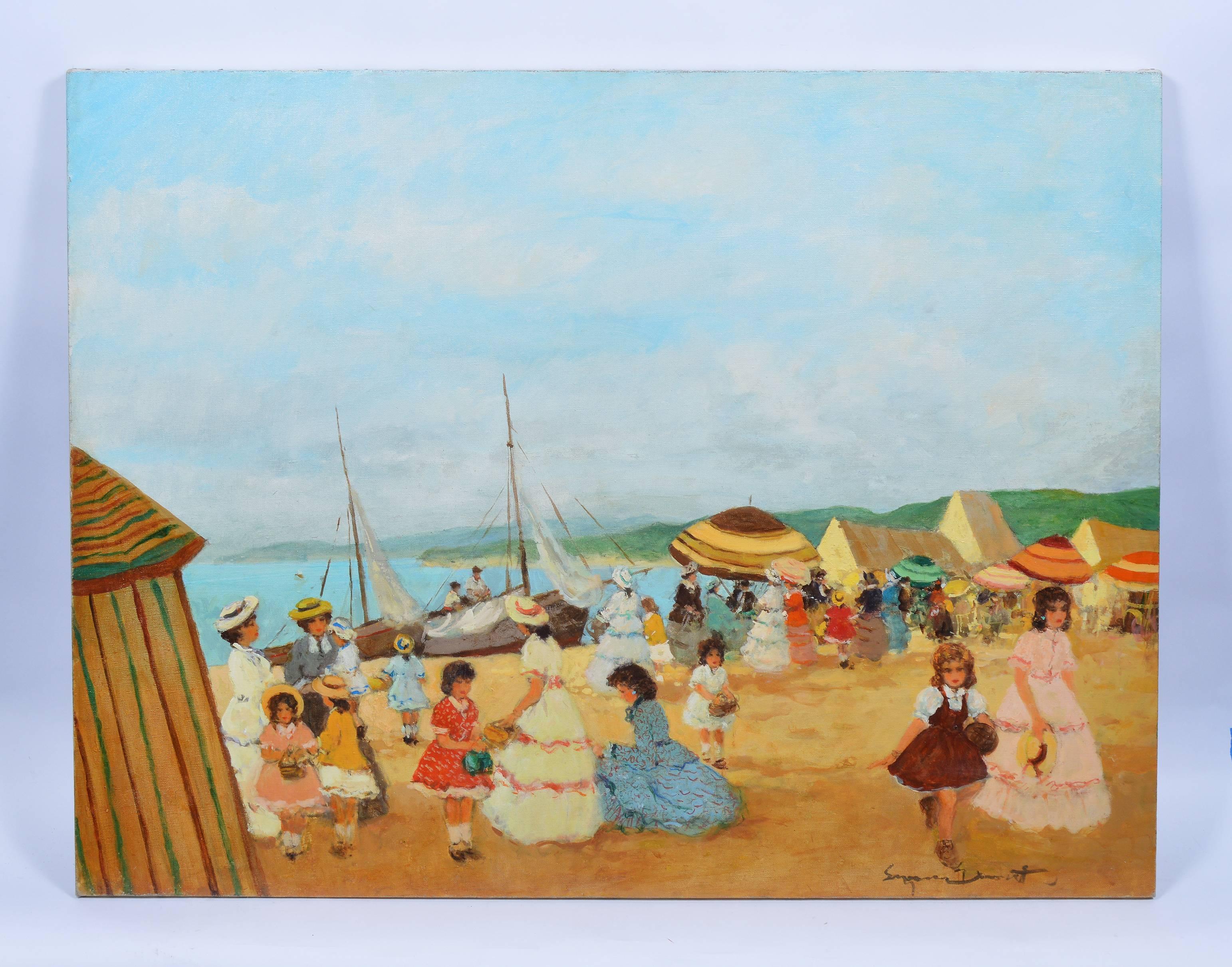 Eugenio Alvarez Dumont Figurative Painting - Barcelona Beach Scene