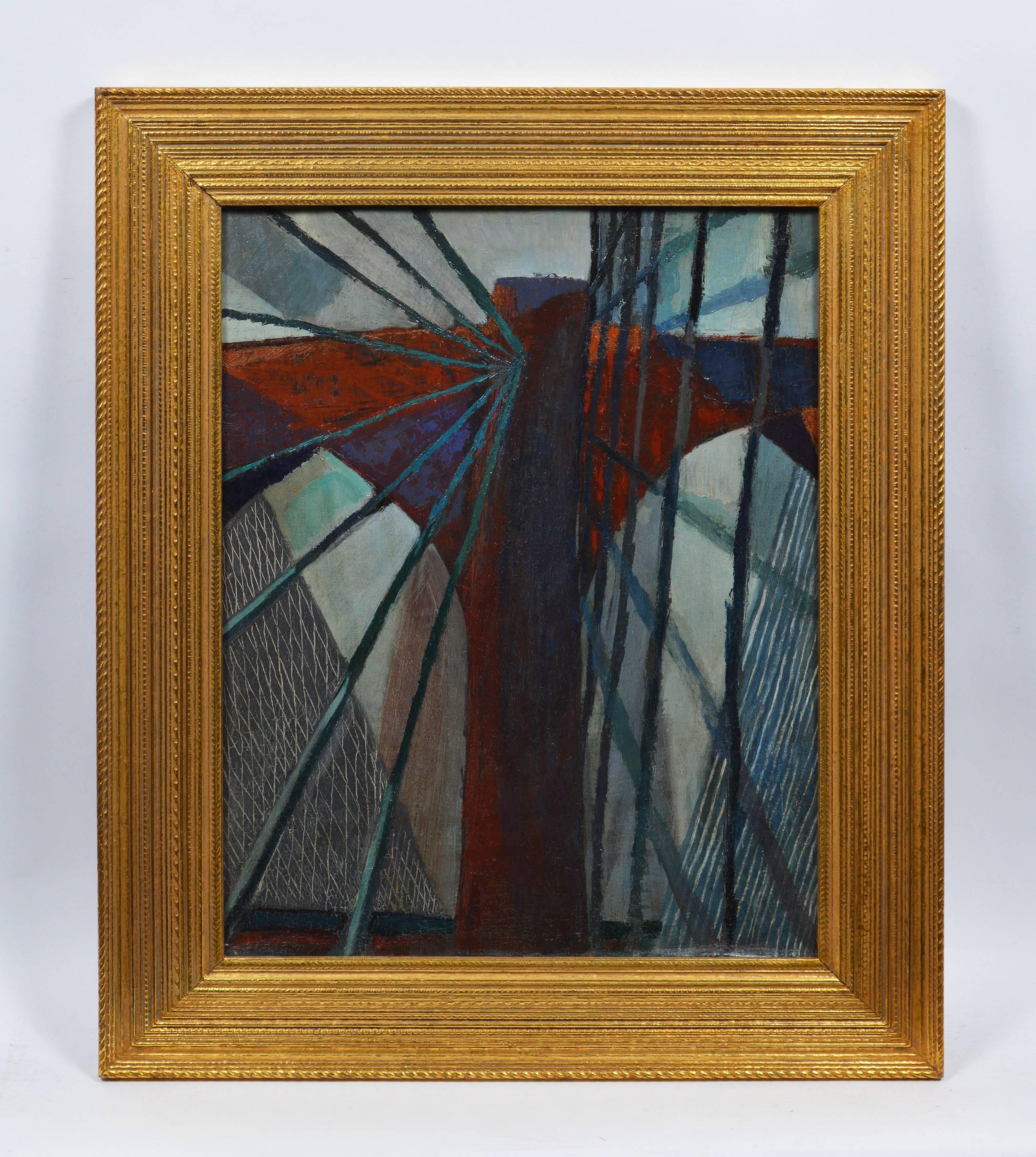 Modernist View of the Brooklyn Bridge - Painting by Alfred Statler