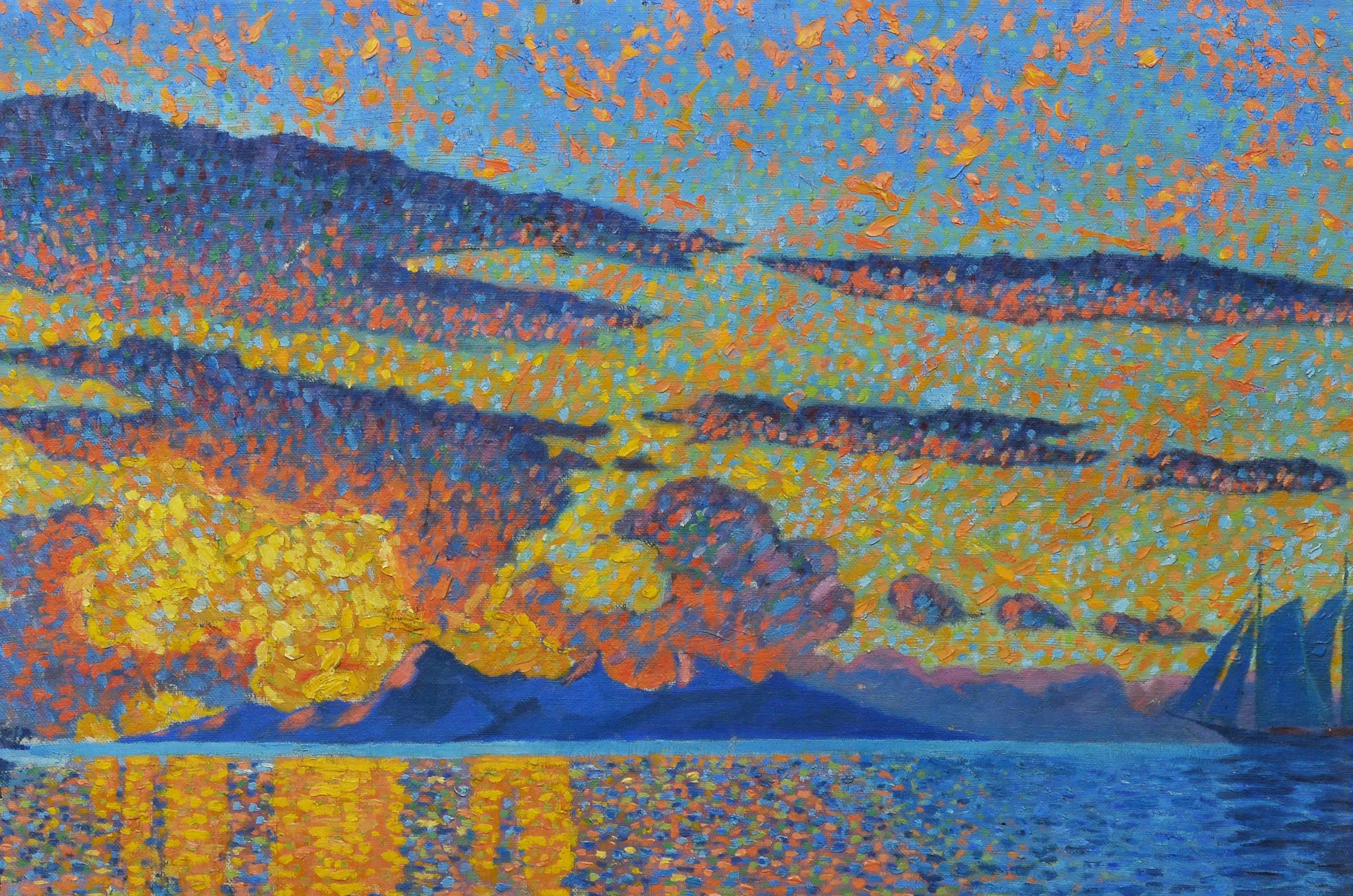 Puesta de sol puntillista - Painting Puntillista de Unknown