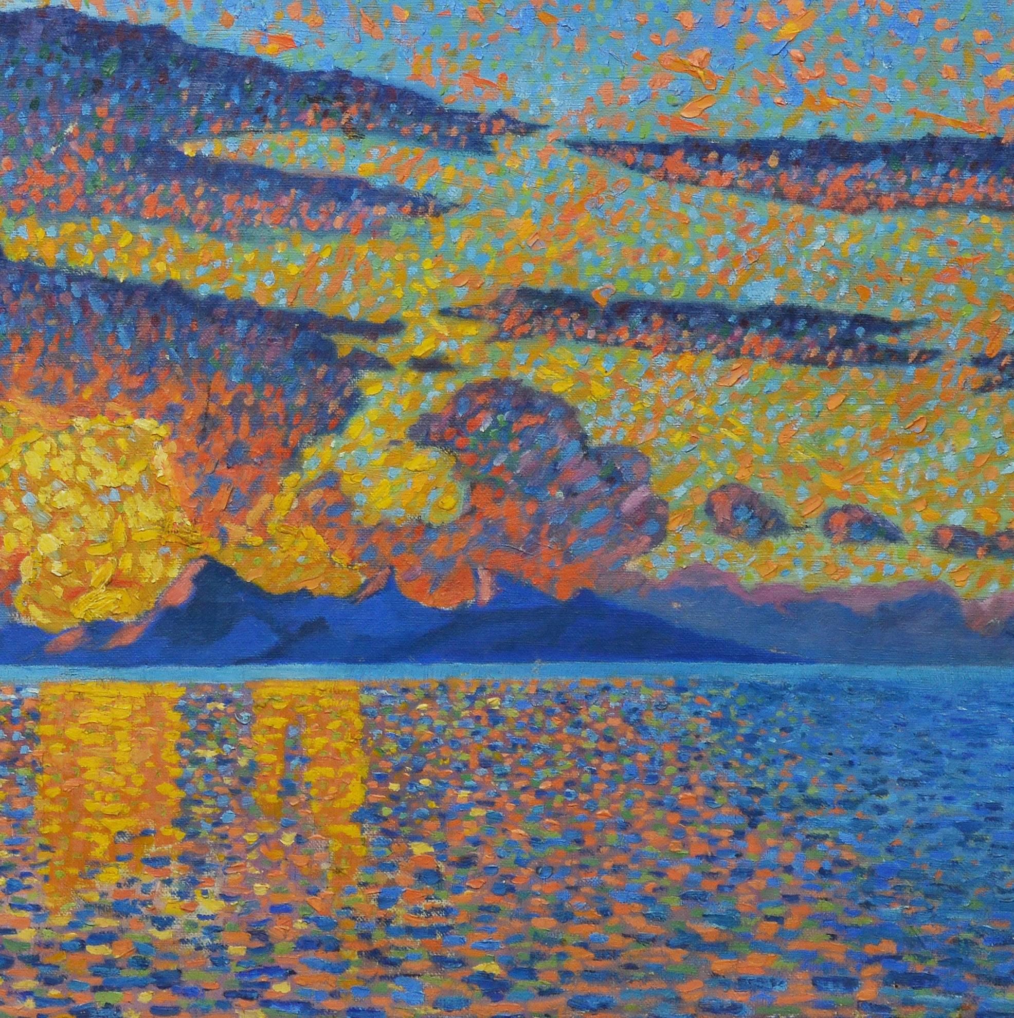 Puesta de sol puntillista - Landscape Painting Gris de Unknown