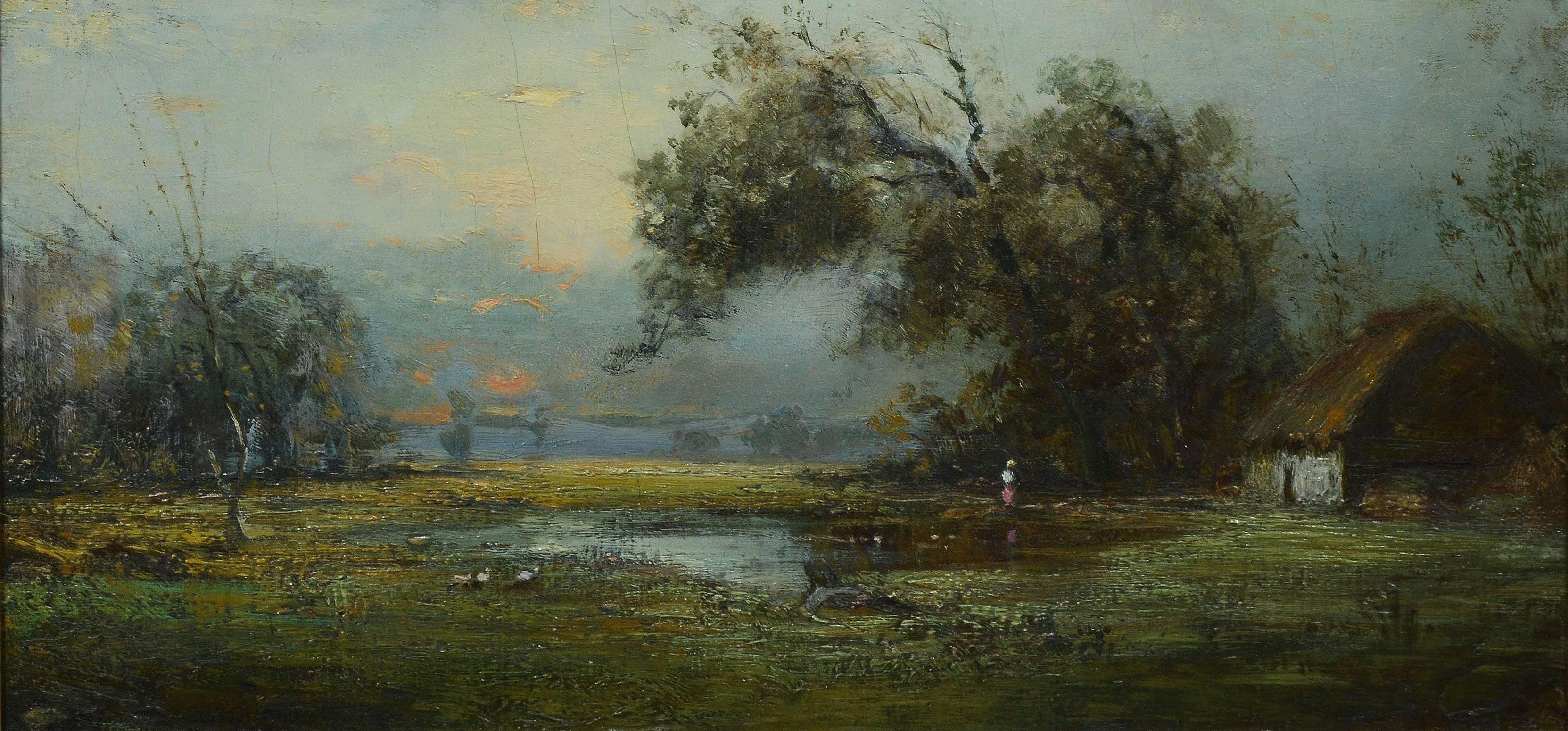 An impressionist landscape painting by Douglas Teed (1864-1929).  Oil on canvas, circa 1900.  Signed lower left.  Displayed in a giltwood frame, hanging wire included.  Image size, 28