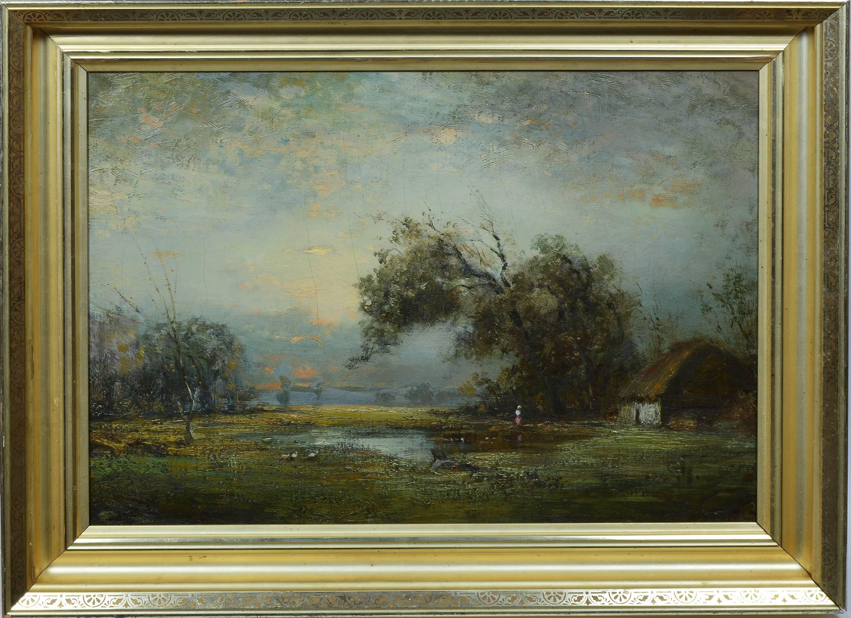 Douglas Arthur Teed Landscape Painting - Tonalist Landscape with Sunset