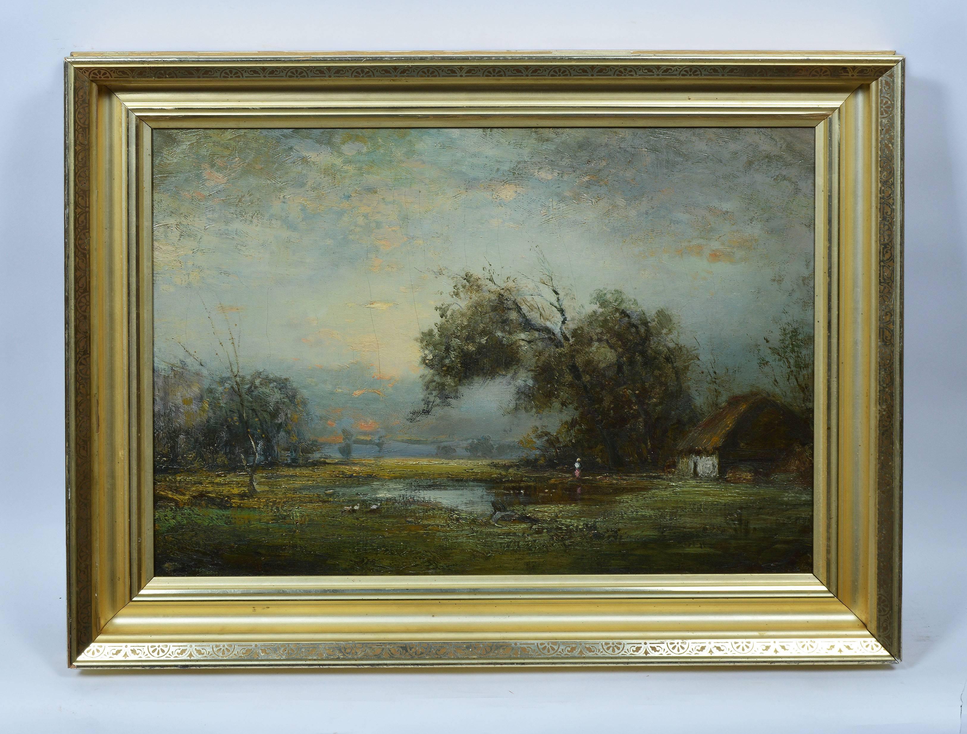 Tonalist Landscape with Sunset - Painting by Douglas Arthur Teed