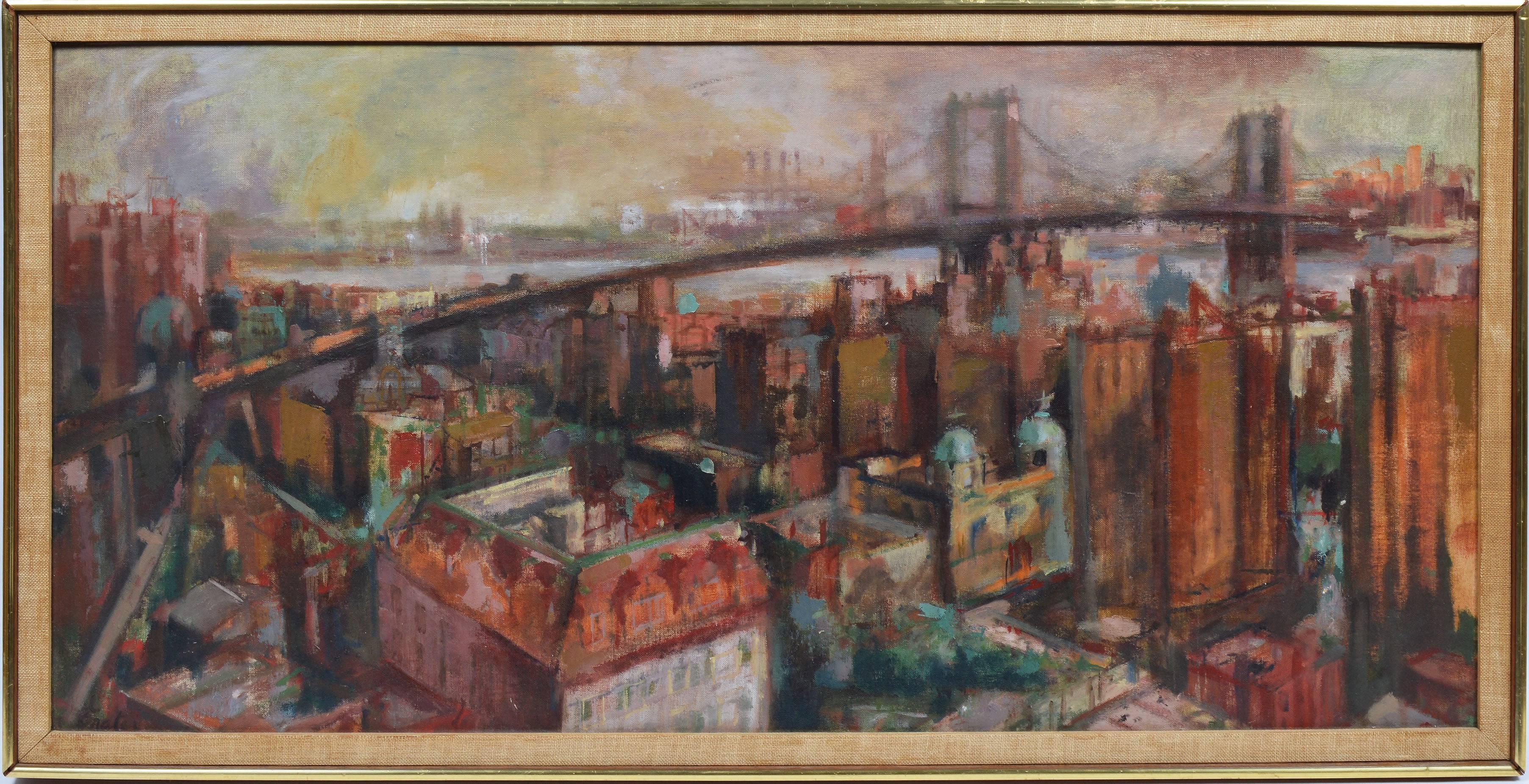 Hal Frater Landscape Painting - View of New York City, Brooklyn Bridge