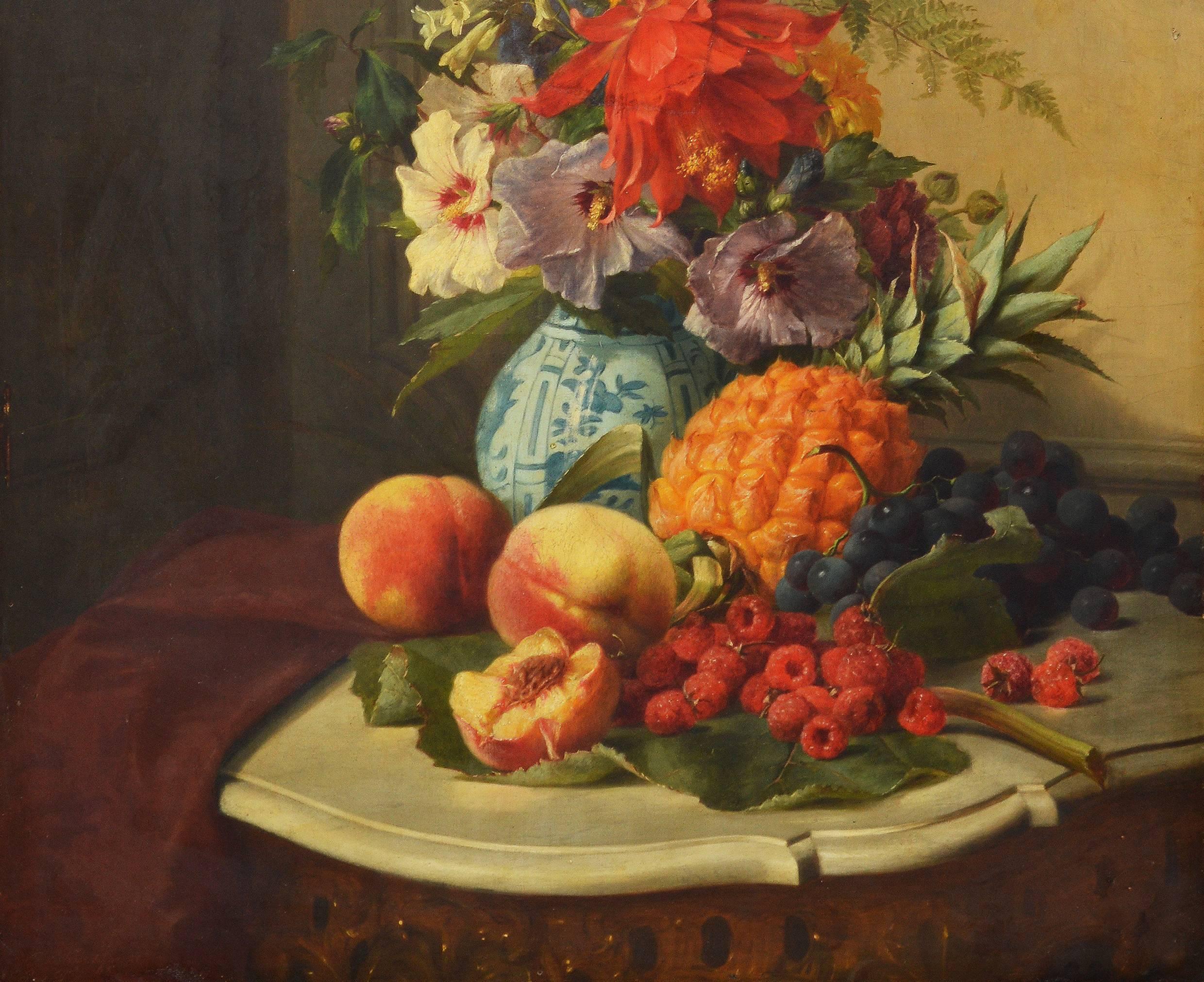 19th Century Still Life with Fruit - Brown Still-Life Painting by Unknown