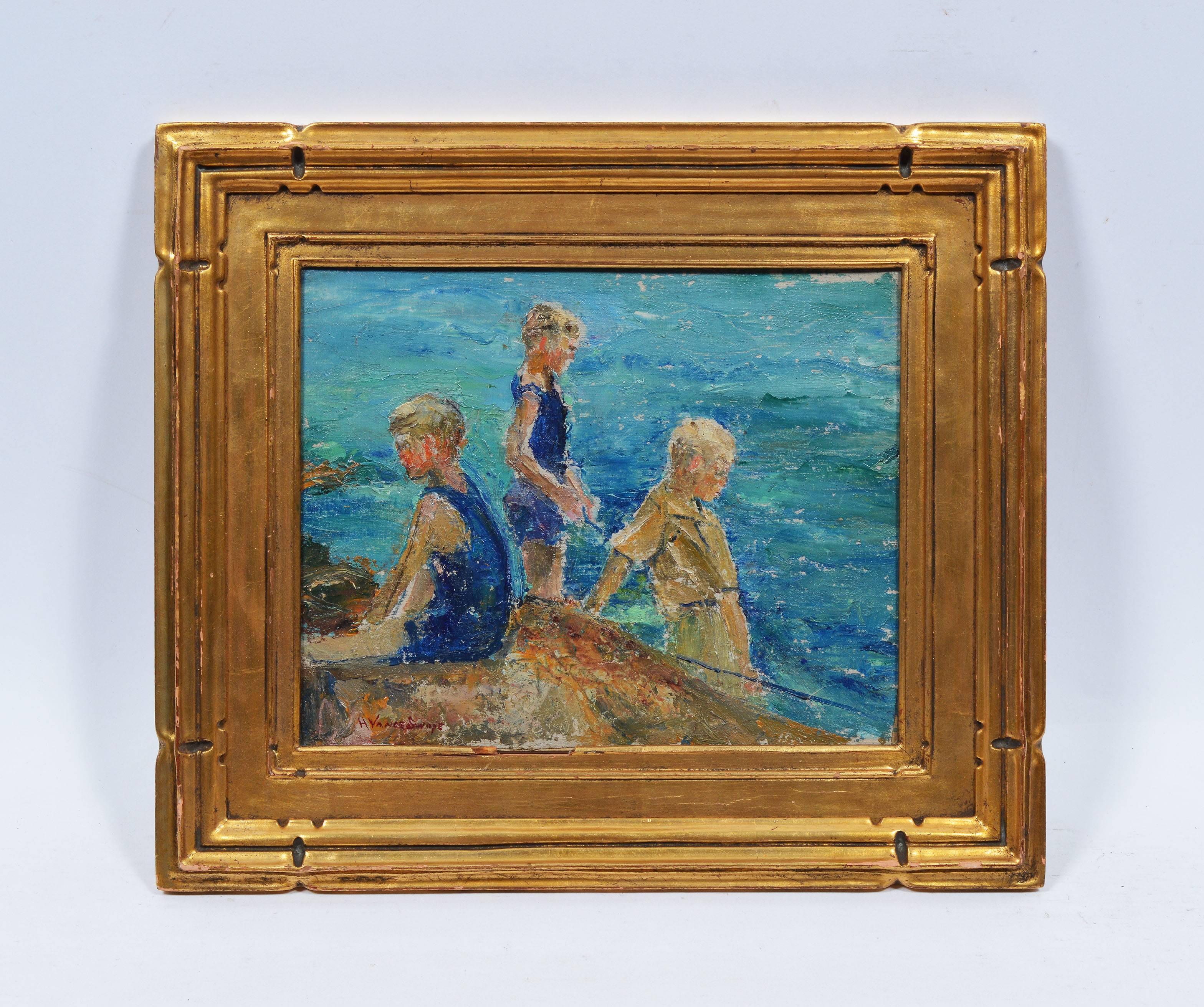 Boys at the Beach - Painting by Unknown