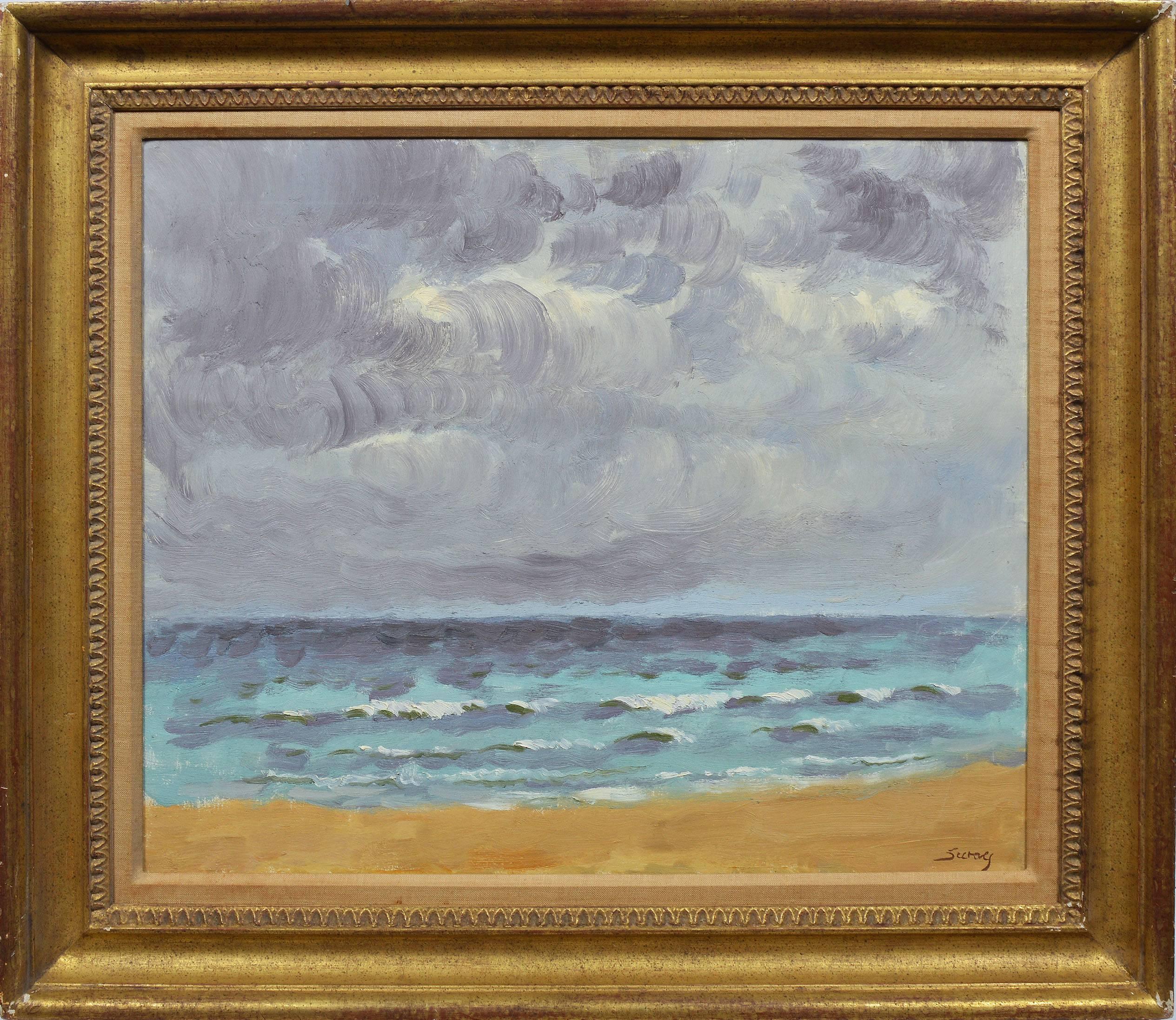 Original oil painting of a beach by Albert Sway (b.1913). Oil on canvas, circa 1940. Signed lower right, "Sway." Image size, 24"L x 20"H.