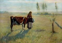 Milkmaid in a Lush Green Field